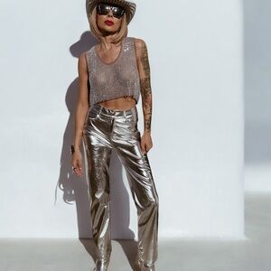Silver metallic disco pants, mirror festival pants, western bootcut silver pants